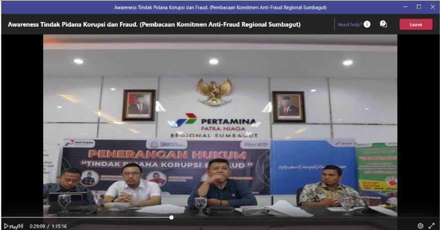 Pertamina Patra Niaga Regional Sumbagut Gelar Penyuluhan Awareness Tindak Pidana Korupsi dan Kecurangan