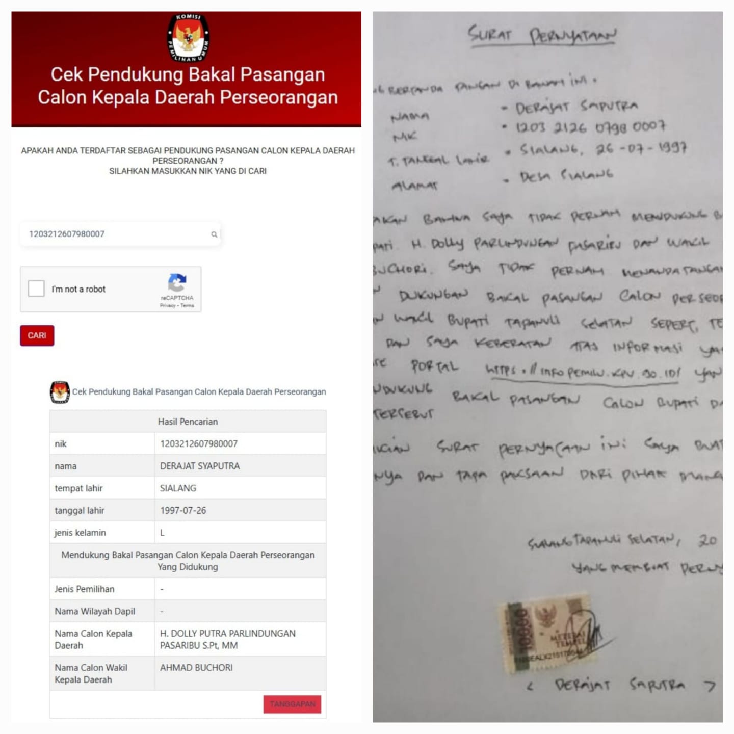 Bukti Dukungan Bacabup Tapsel Jalur Perseorangan Diduga Palsu
