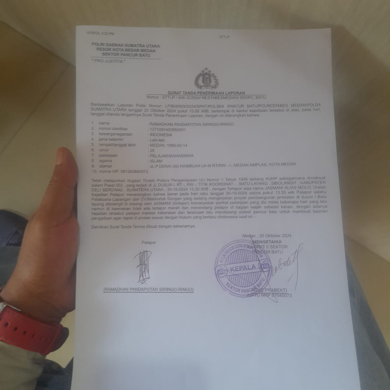 Pekerja Pembangunan Jembatan Nasional Dianiaya, Korban Minta Polsek Pancurbatu Tindak Pelaku