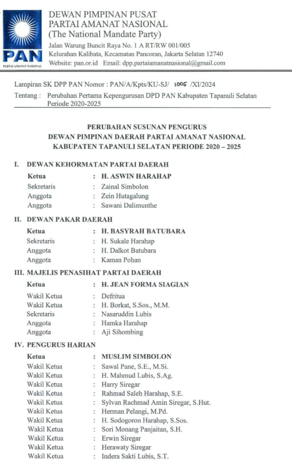 Ketua DPD PAN Tapsel Dicopot