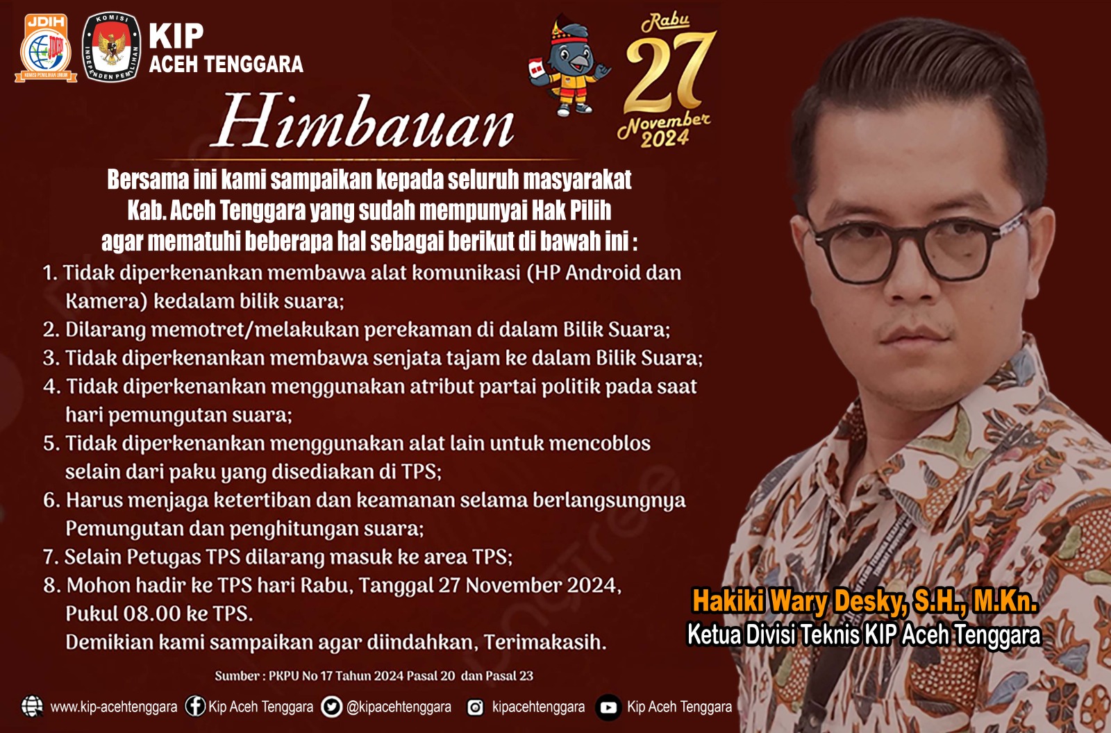 KIP Agara Imbau Pemilih Tidak Bawa Alat Perekam Ke Bilik Suara