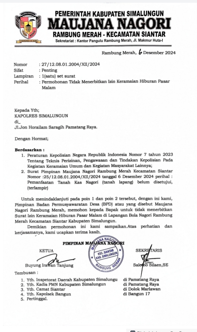 Maujana Nagori Rambung Merah Tolak Pasar Malam