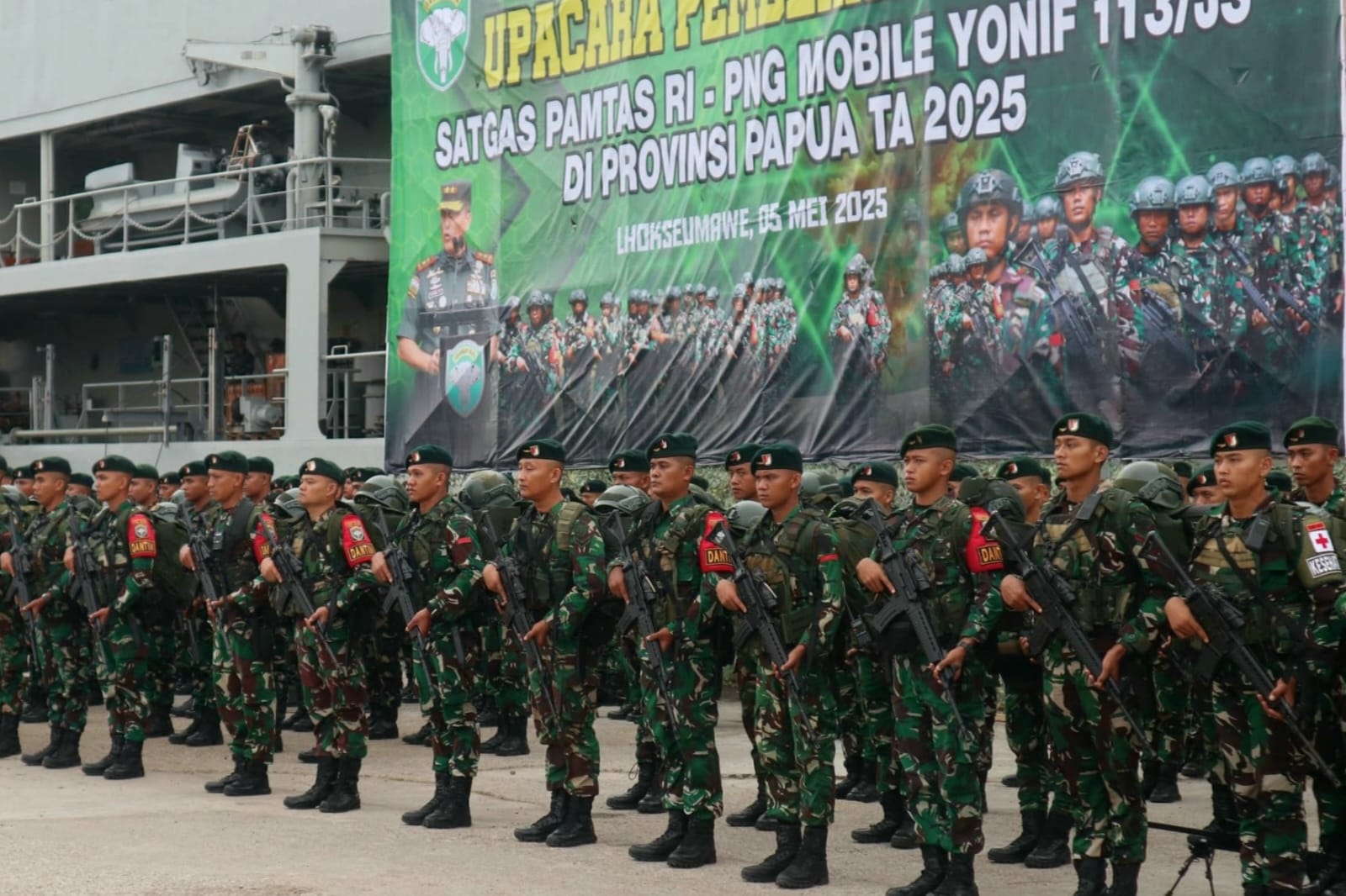450 Prajurit TNI Yonif 113 Jaya Sakti Kodam IM Diberangkatkan Ke Papua