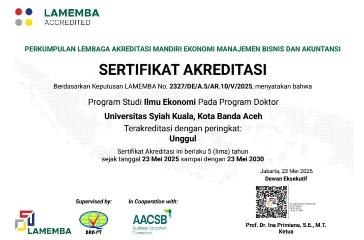 Prodi Doktor Ilmu Ekonomi FEB USK Raih Akreditasi Peringkat Unggul