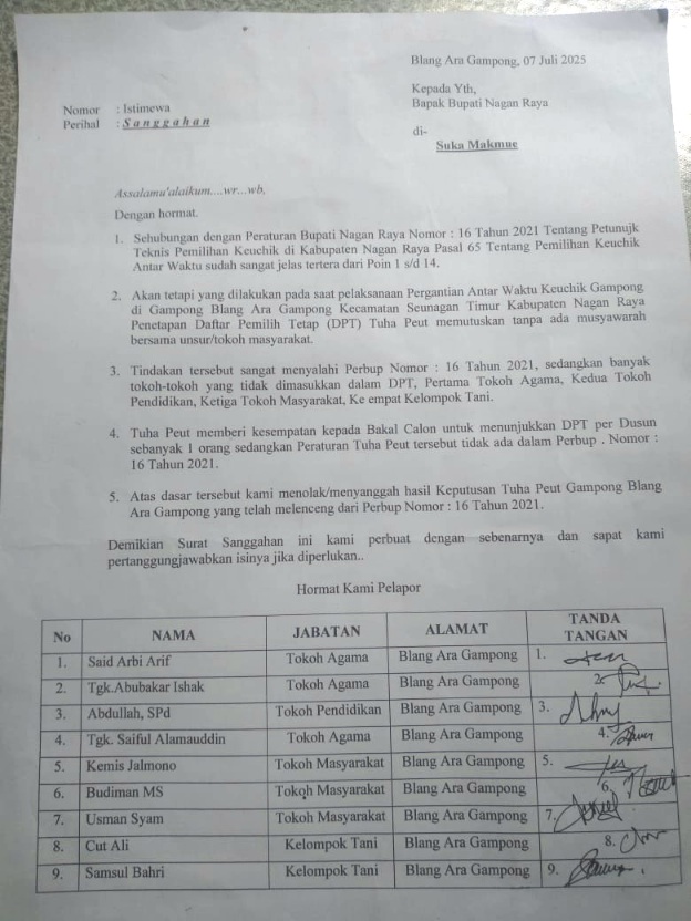PAW Kades Blang Ara: Hasil Pemilihan Ditolak, Plt Kadis DPMGP4 Sarankan Gugat Setelah Pelantikan