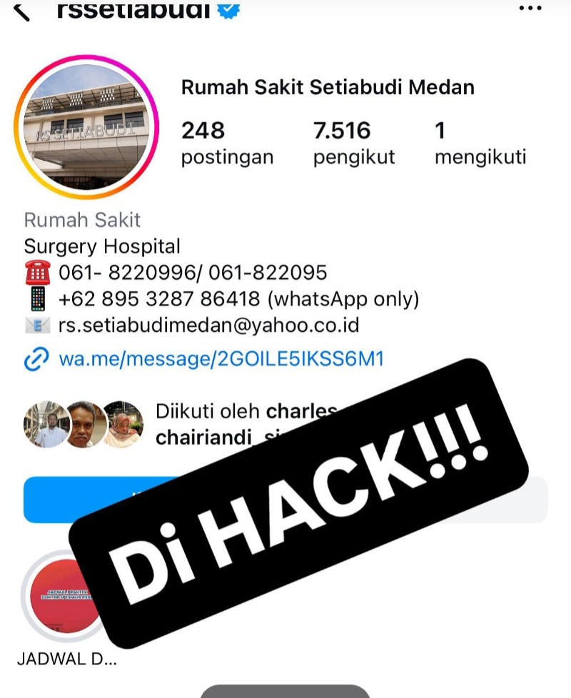 Instagram Rumah Sakit Setia Budi Di-hack, Pelaku Minta Transfer Baru Bisa Mendaftar