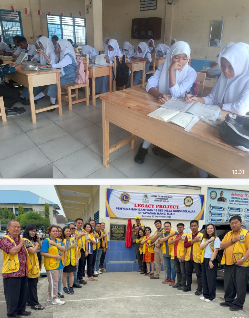 4 Lions Clubs Distrik 307A2 Serahkan Bantuan Meja Dan Kursi Belajar Ke SMA Hang Tuah Belawan