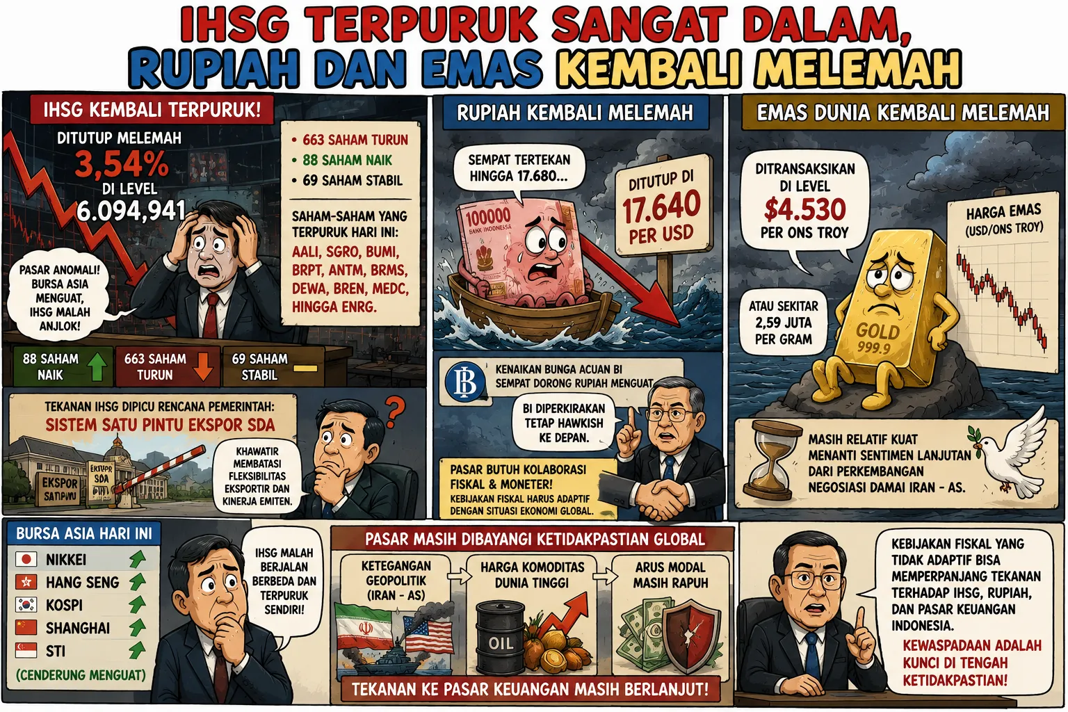 IHSG Terpuruk Dalam, Rupiah Dan Emas Kembali Melemah