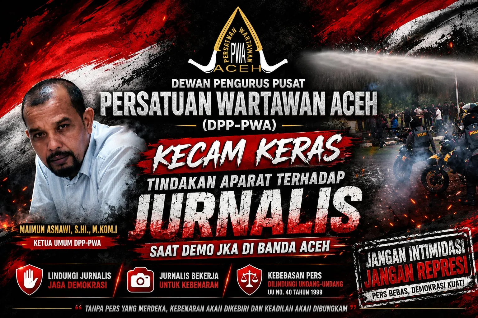 PWA Kecam Tindakan Aparat terhadap Jurnalis saat Demo JKA di Banda Aceh