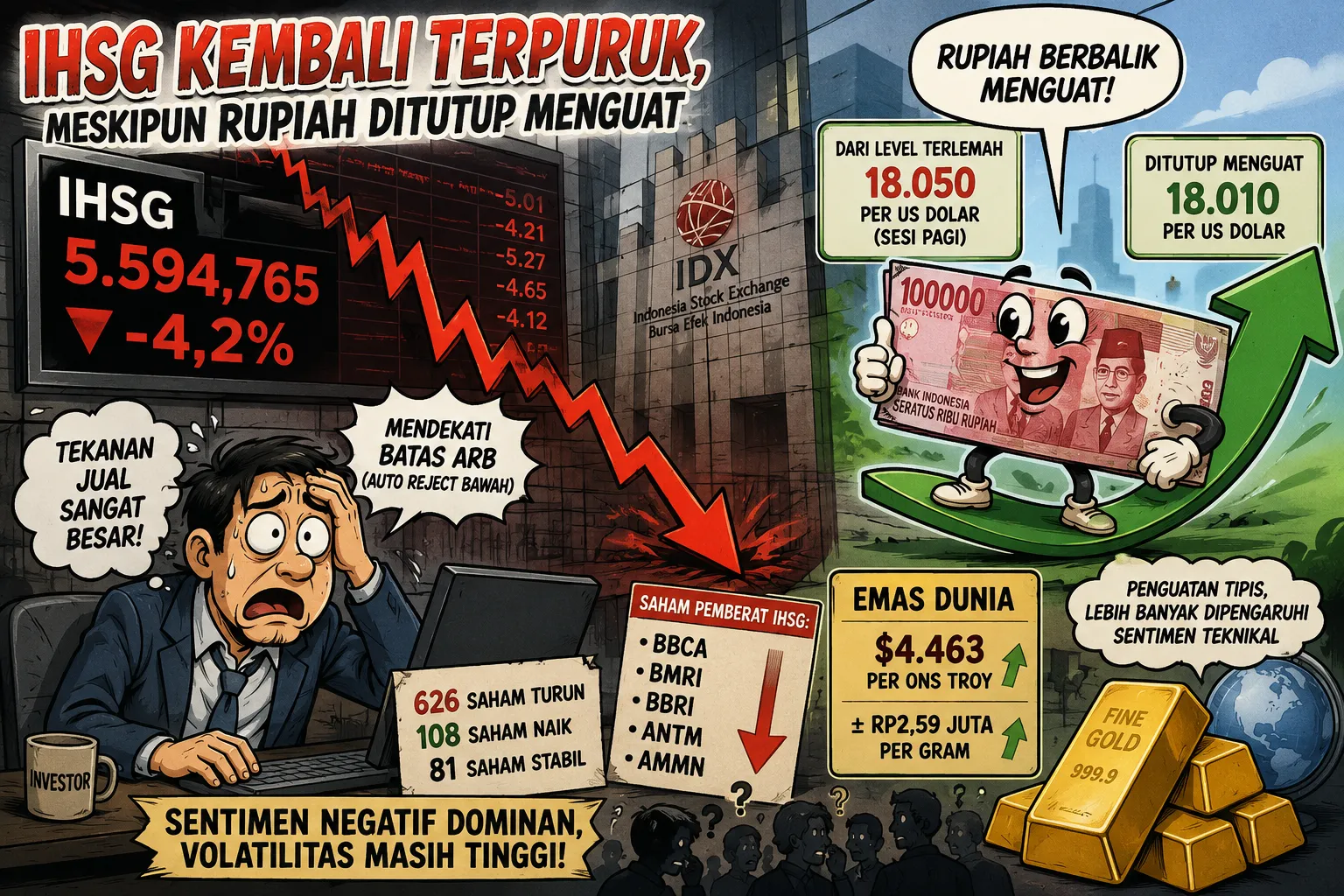 IHSG Ambruk 4,2 Persen, Rupiah Berbalik Menguat