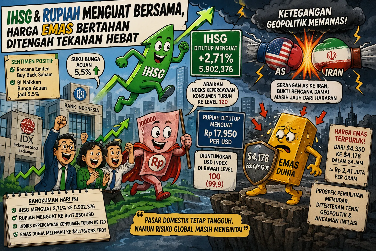 IHSG Dan Rupiah Kompak Menguat, Sentimen Domestik Kalahkan Tekanan Global