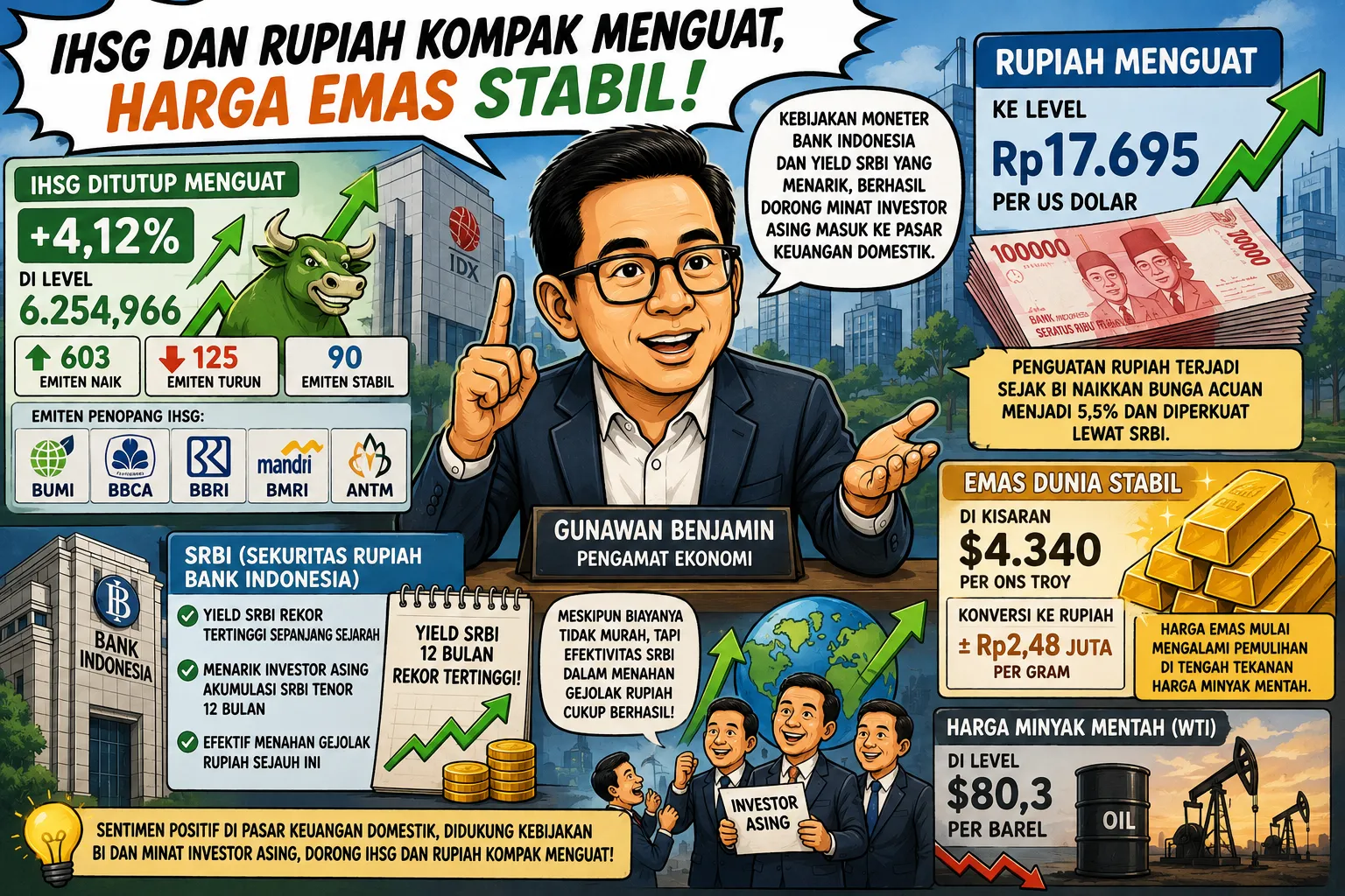IHSG Dan Rupiah Kompak Menguat, Emas Dunia Bertahan Stabil