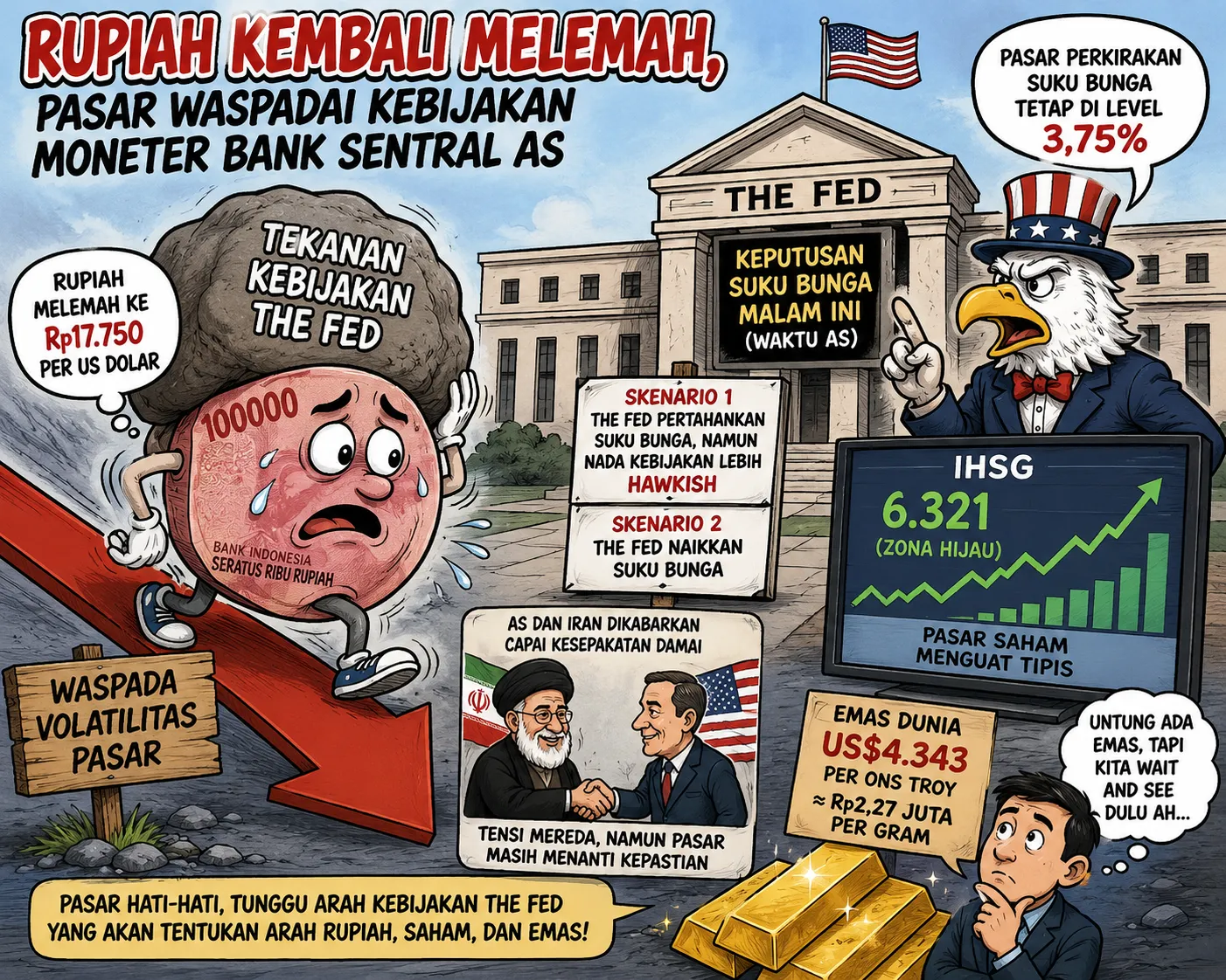 Rupiah Kembali Tertekan, Pasar Tunggu Keputusan The Fed Malam Ini