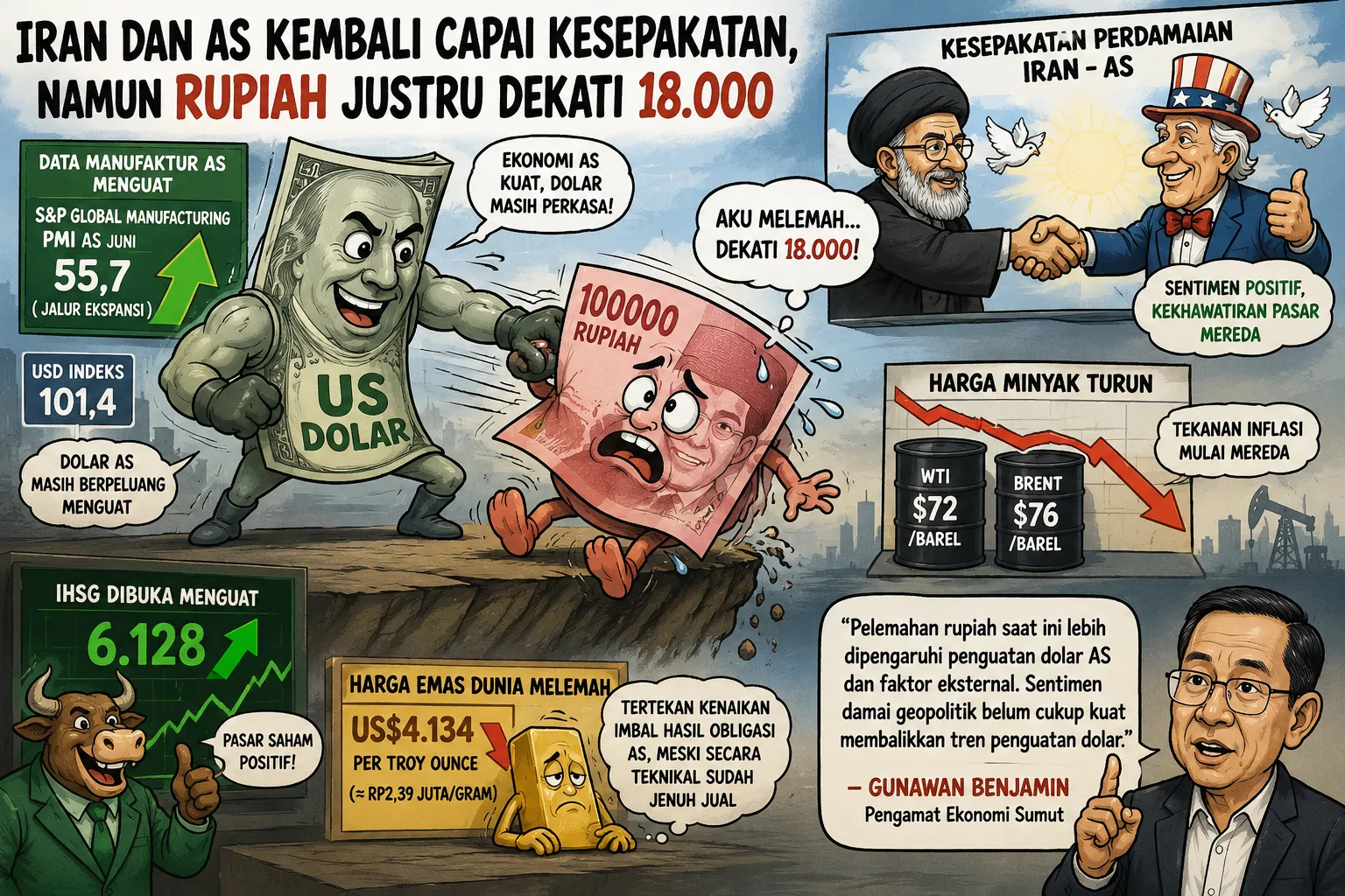 Rupiah Tertekan Dekati Rp18.000, Meski Ada Kesepakatan Damai Iran–AS