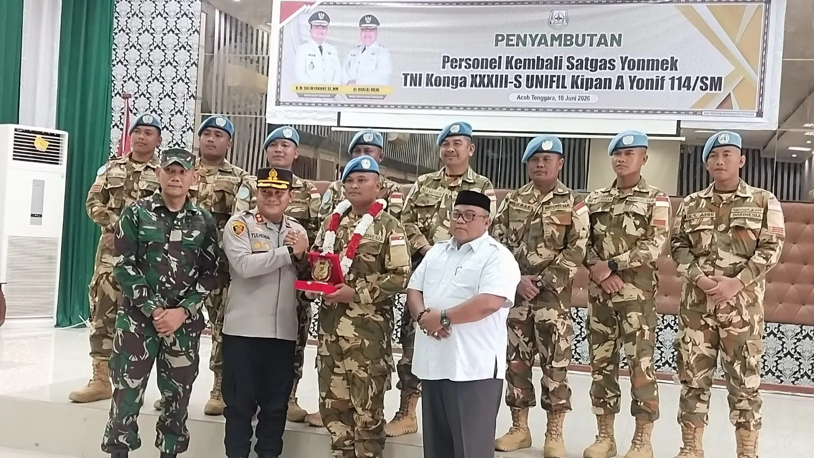 Forkopimda Agara Sambut Kepulangan Satgas Yonmek Konga XXIII-S Asal Kipan A Yonif 114/SM