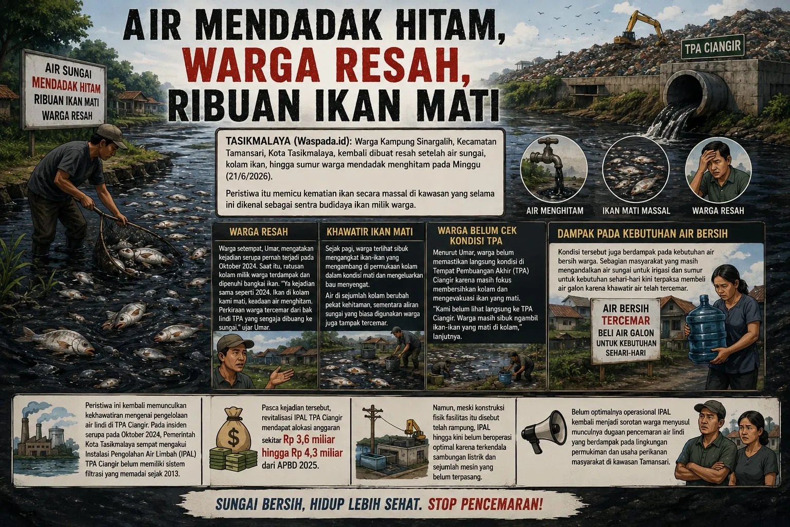 Air Mendadak Hitam, Warga Resah, Ribuan Ikan Mati