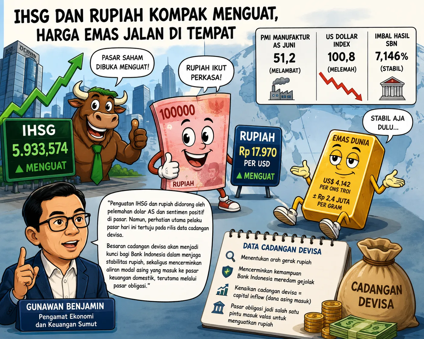IHSG Dan Rupiah Kompak Menguat, Harga Emas Masih Stabil