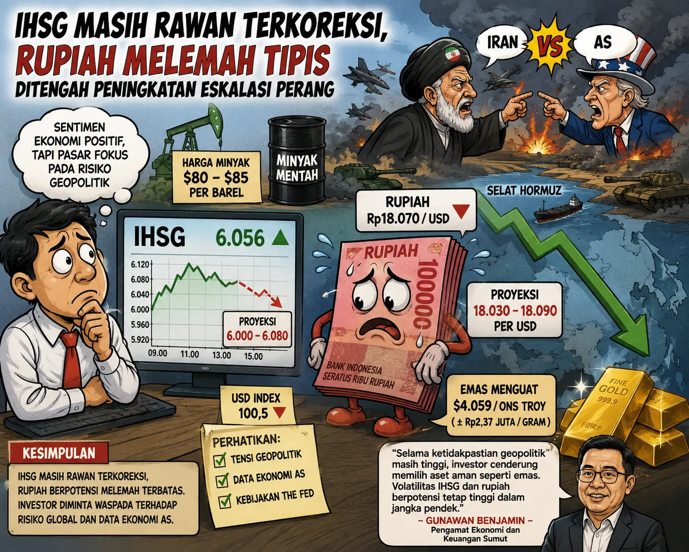 IHSG Masih Rawan Terkoreksi, Rupiah Tertekan Di Tengah Memanasnya Konflik Iran-AS
