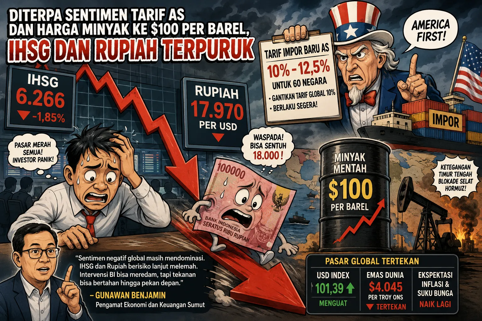 Tarif Baru AS Dan Harga Minyak Guncang Pasar, Rupiah Tertekan