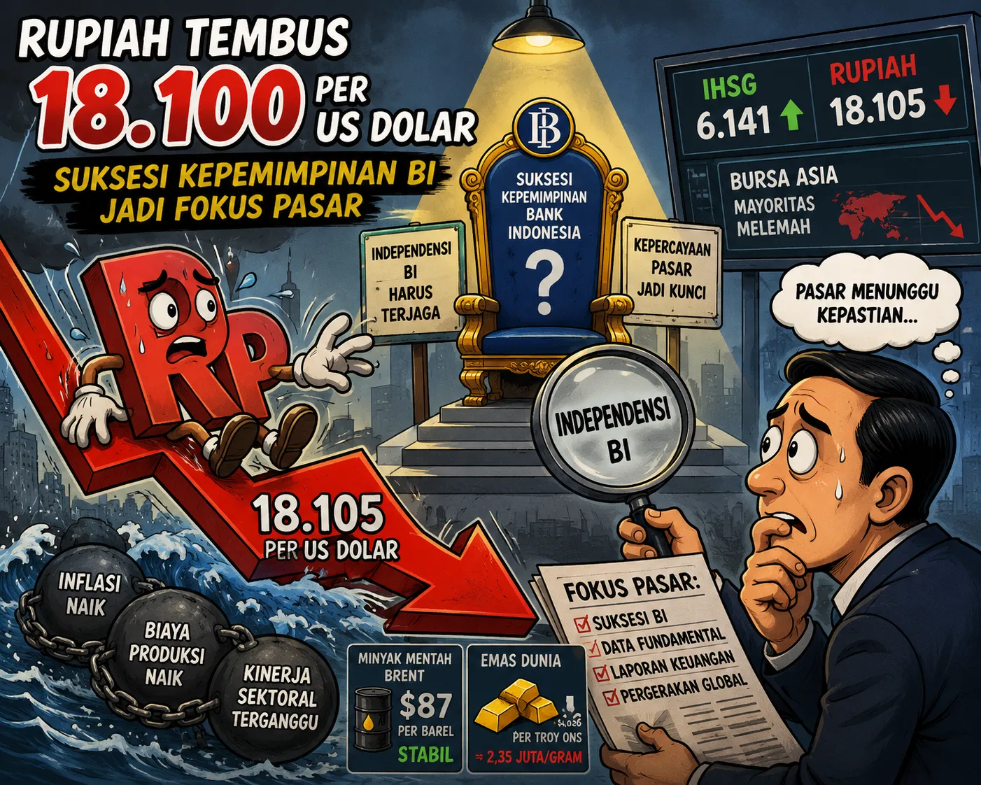 Rupiah Tembus Rp18.100 per Dolar AS, Pasar Tunggu Kepastian Suksesi BI