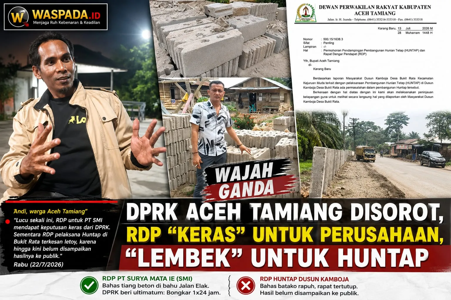 "Wajah Ganda" DPRK Aceh Tamiang Disorot, RDP “Keras” untuk Perusahaan, “Lembek” untuk Huntap