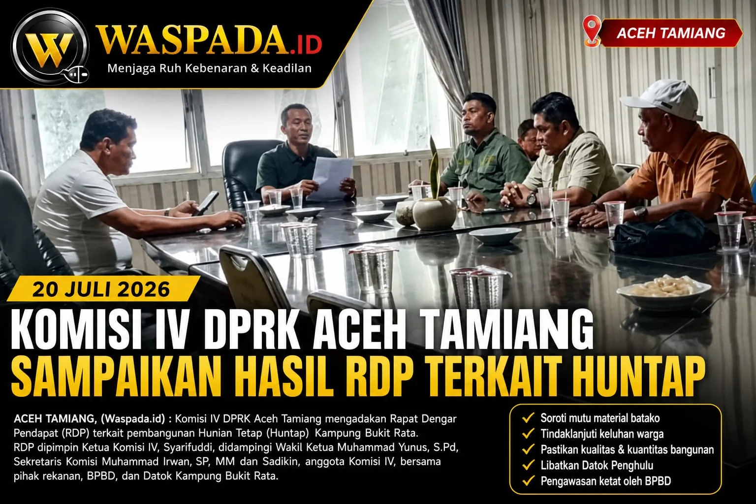 Komisi IV DPRK Aceh Tamiang Sampaikan Hasil RDP Terkait Huntap