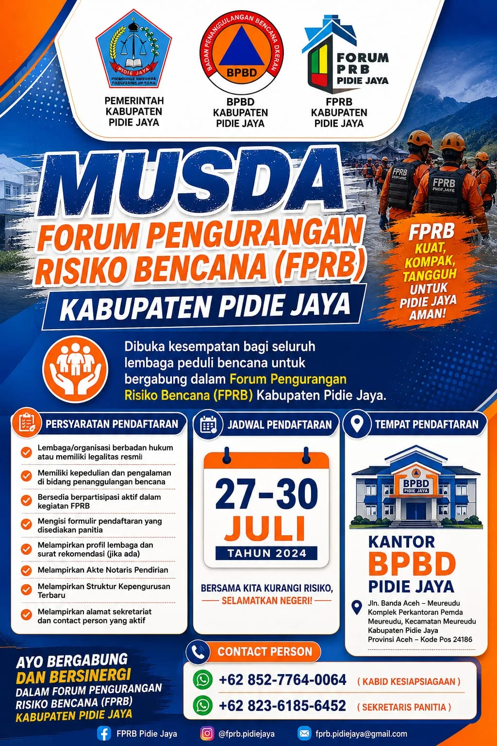 BPBD Pidie Jaya Ajak Lembaga Peduli Bencana Bergabung di FPRB