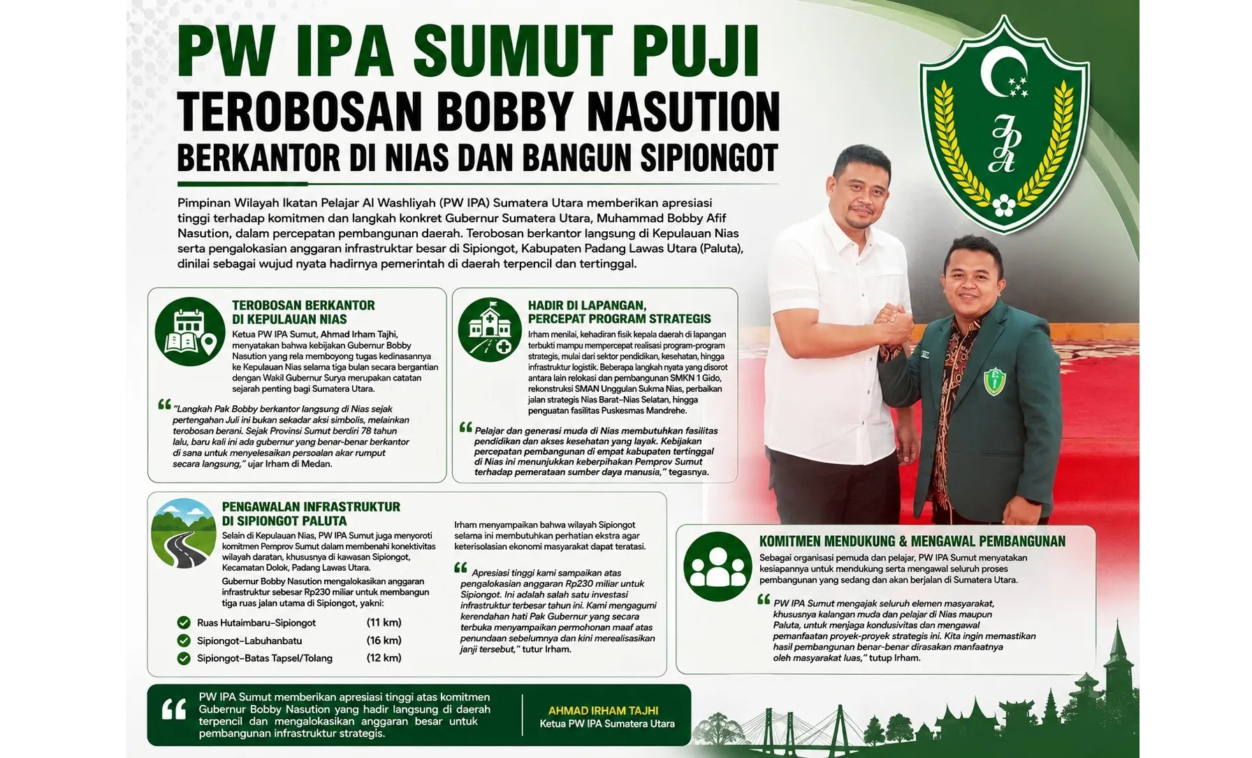 PW IPA Sumut Apresiasi Langkah Terobosan Gubernur Bobby Nasution Bangun Nias dan Sipiongot