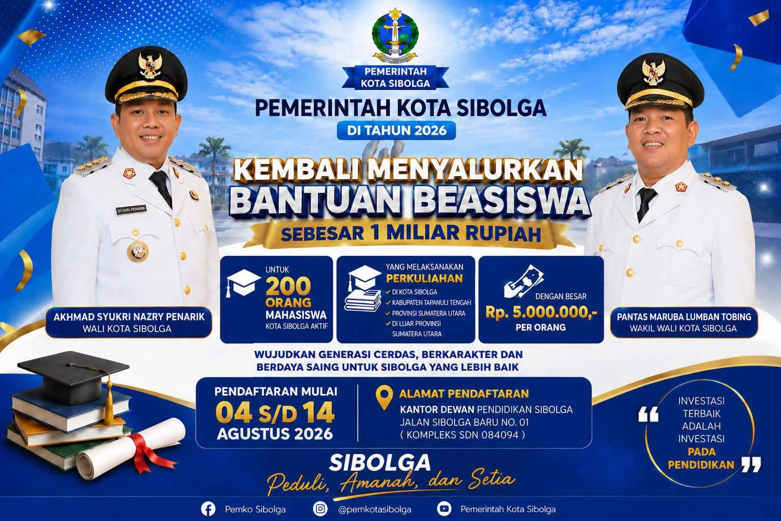 Pemko Sibolga Kembali Gulirkan Beasiswa Rp1 Miliar untuk 200 Mahasiswa