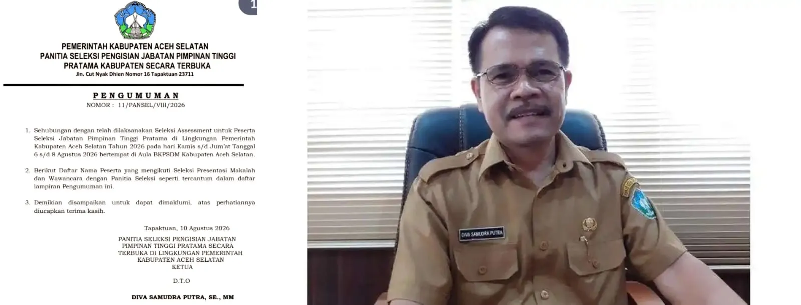 35 Nama Lolos Tiga Besar Seleksi JPT Pratama Aceh Selatan, Pelantikan Ditargetkan 13 Agustus