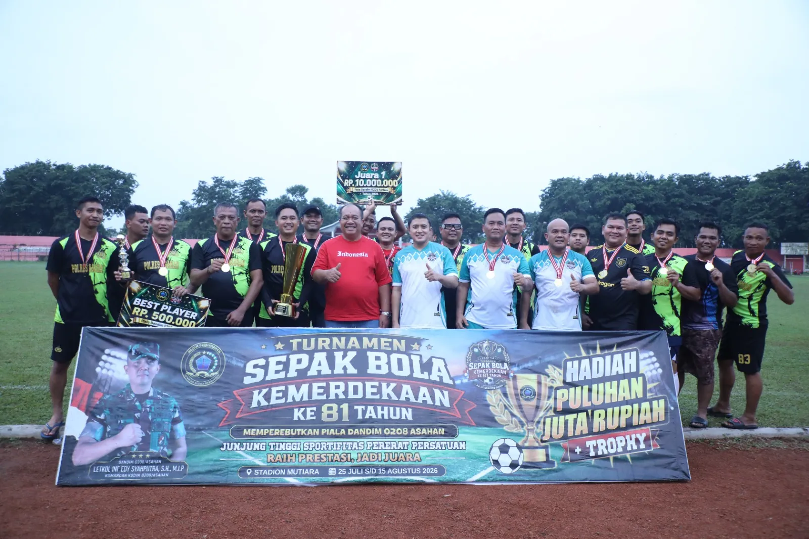 FC Polres Asahan Juara Turnamen Piala Dandim 0208/Asahan, Bupati Apresiasi