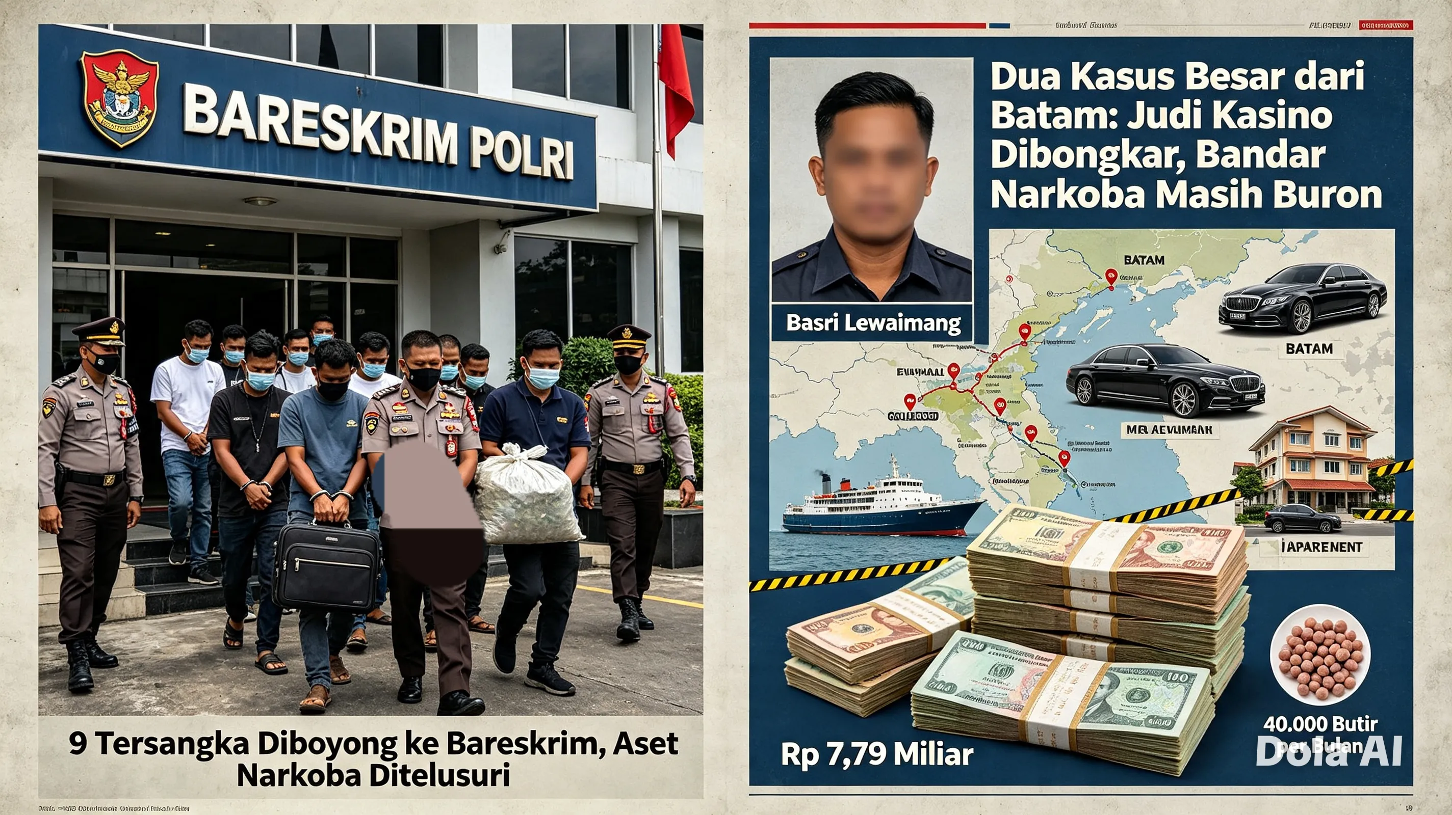 Dua Kasus Besar Dari Batam: Bos Kasino Cs Diboyong ke Bareskrim, Bandar Narkoba Masih Buron