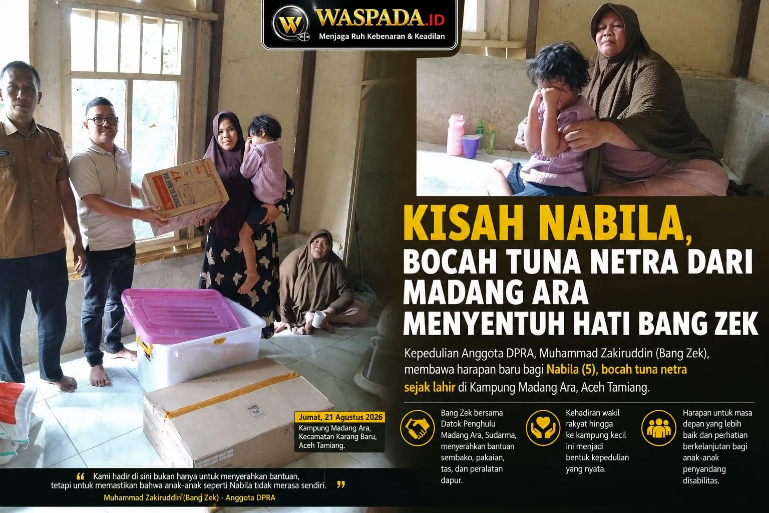 Kisah Nabila, Bocah Tuna Netra dari Madang Ara Menyentuh Hati Bang Zek