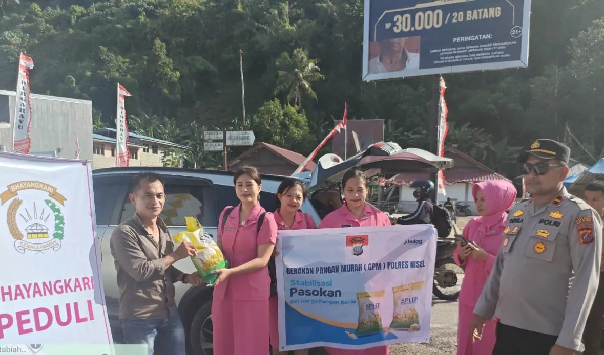 Polres Nisel Bersama Bulog Gelar GPM di Lokasi Rawan Bencana Hingga Pelosok