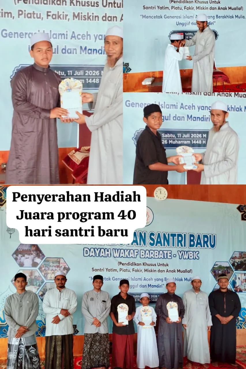 Tiga Santri Raih Juara Program 40 Hari Santri Baru Dayah Wakaf Barbate
