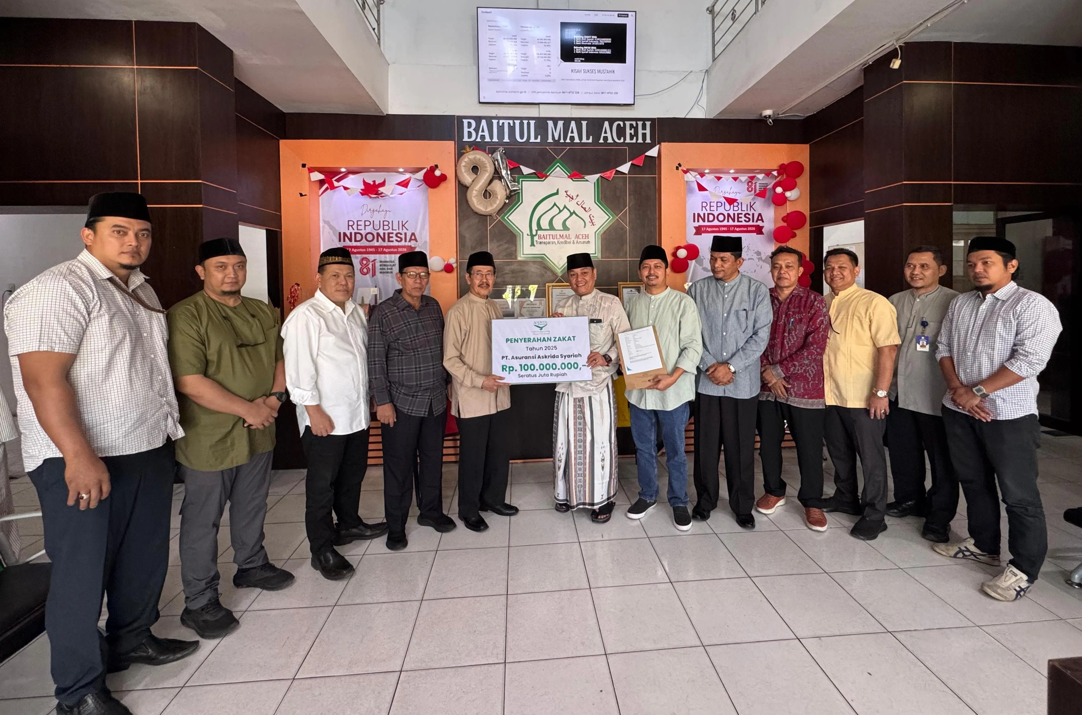 PT Askrida Syariah Setor Zakat Rp100 Juta ke Baitul Mal Aceh