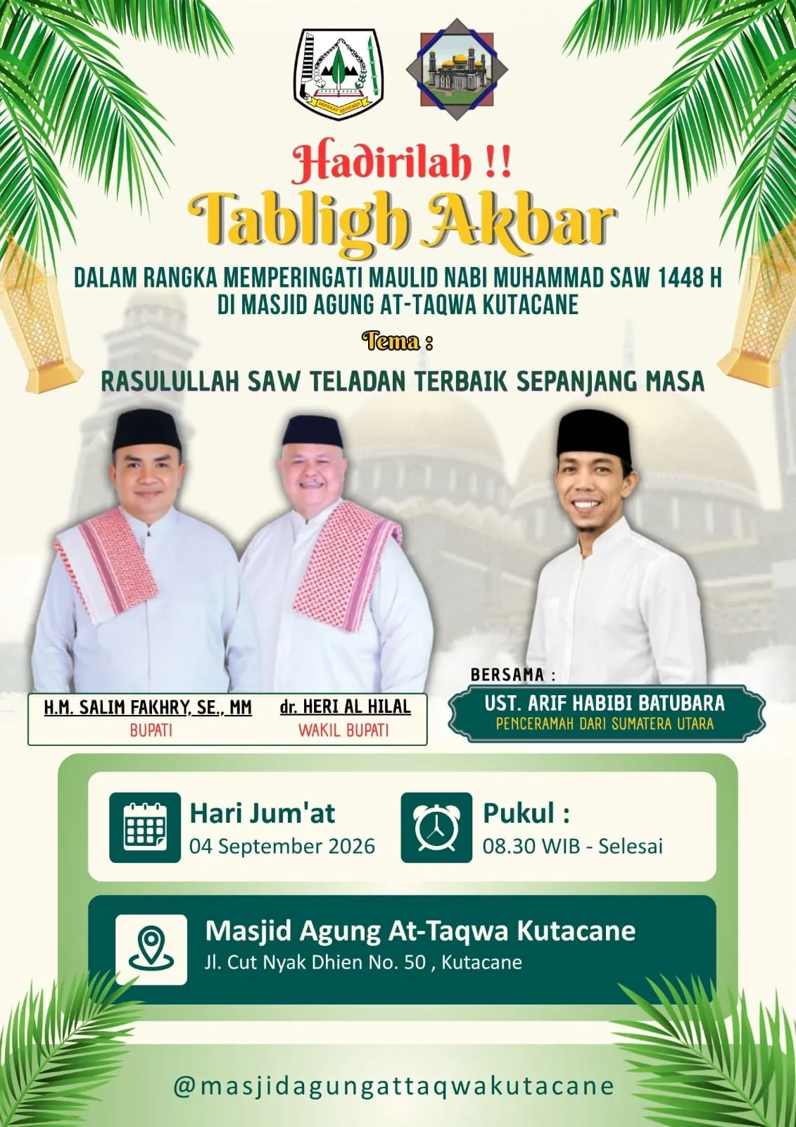 UPTD Masjid Agung At-Taqwa Kutacane Gelar Tabligh Akbar Peringati Maulid Nabi Muhammad SAW