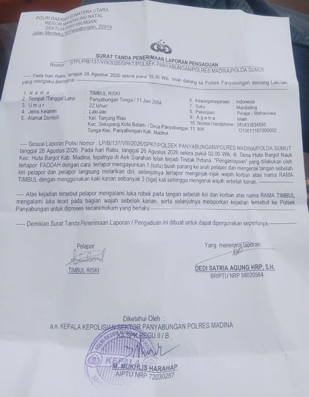 Penjaga PETI di Mandailing Natal Bacok Mahasiswa, Kasus Dilaporkan ke Polisi
