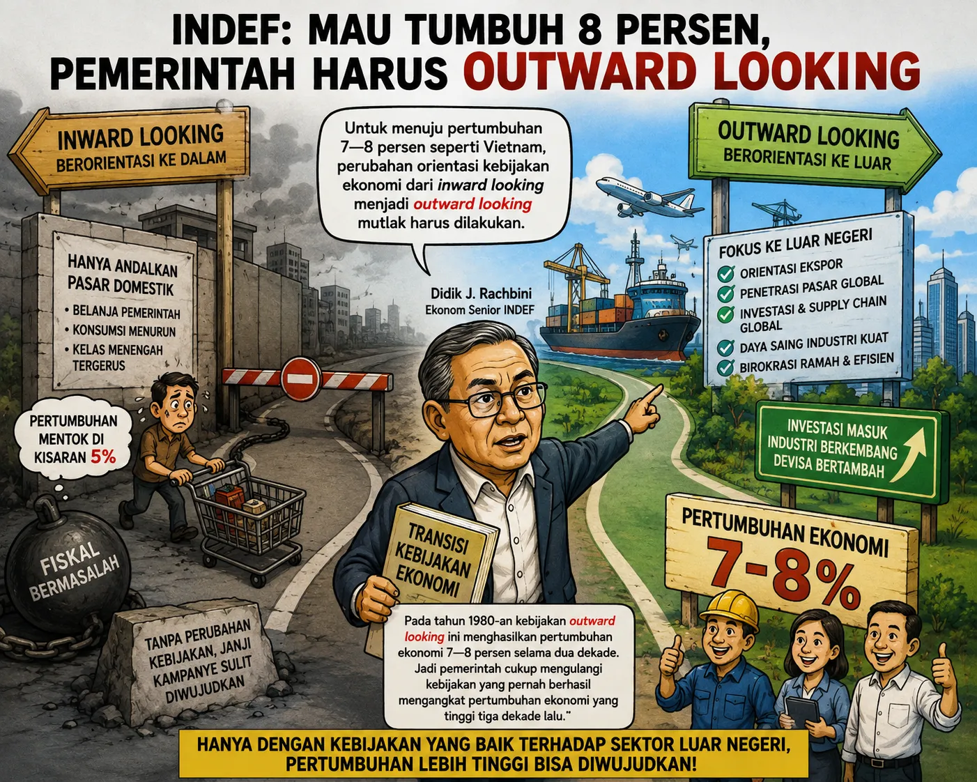 INDEF: Mau Tumbuh 8 Persen, Pemerintah Harus Outward Looking