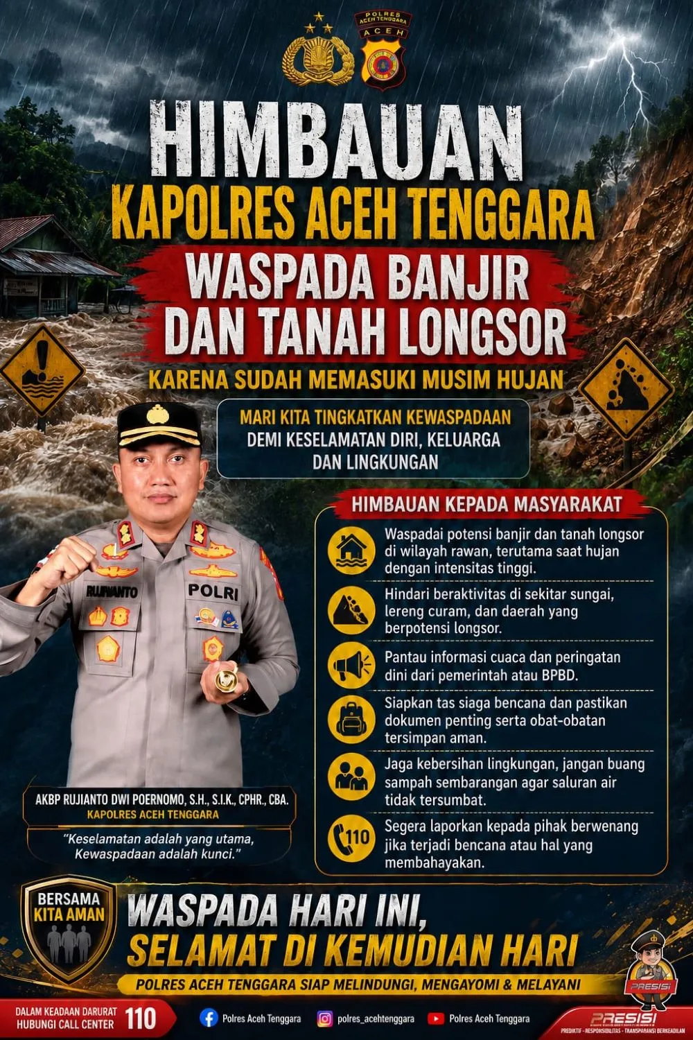 Keselamatan Prioritas Utama, Kapolres Agara Imbau Warga Siaga Banjir dan Longsor
