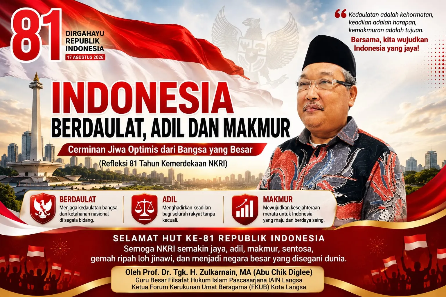 Indonesia Berdaulat, Adil dan Makmur: Cerminan Jiwa Optimis dari Bangsa yang Besar (Refleksi 81 Tahun Kemerdekaan NKRI)