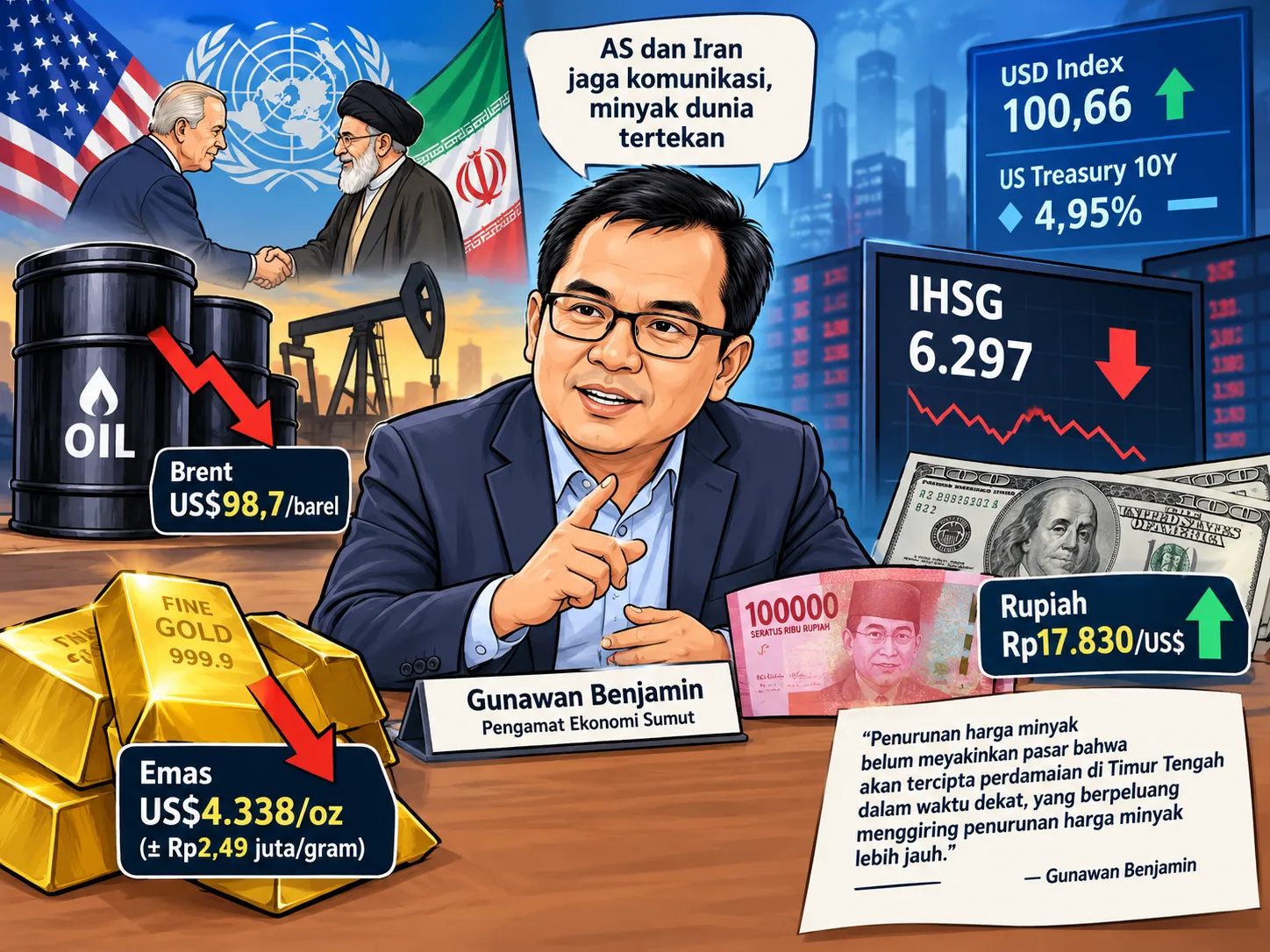 Harga Minyak Turun di Bawah US$100, Rupiah Menguat Tipis