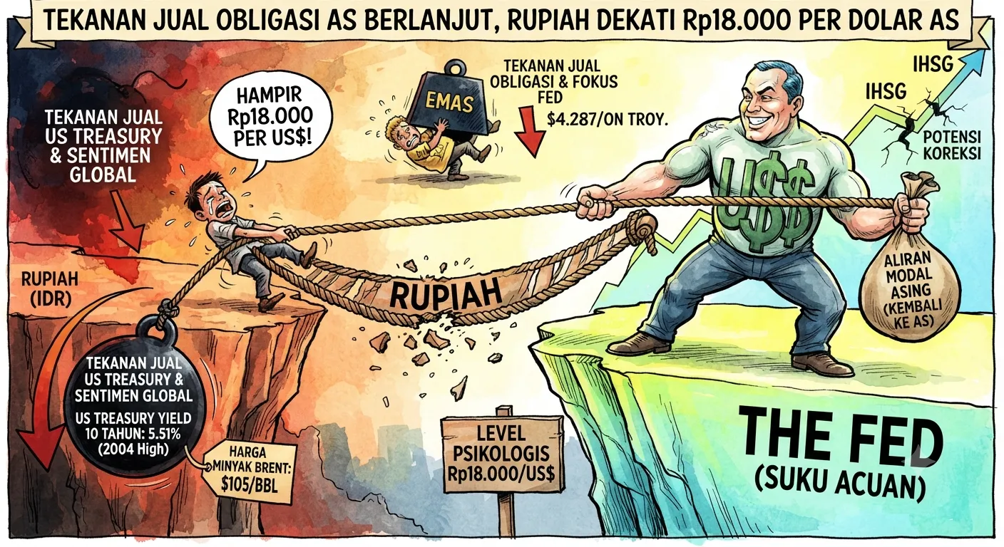Tekanan Jual Surat Utang Berlanjut, Rupiah Terus Dekati Rp18.000 per Dolar AS