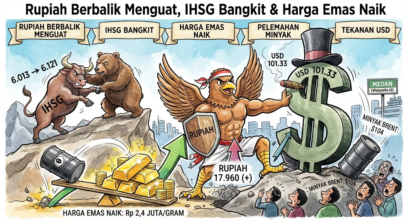 Rupiah Berbalik Menguat, IHSG Bangkit dan Harga Emas Naik