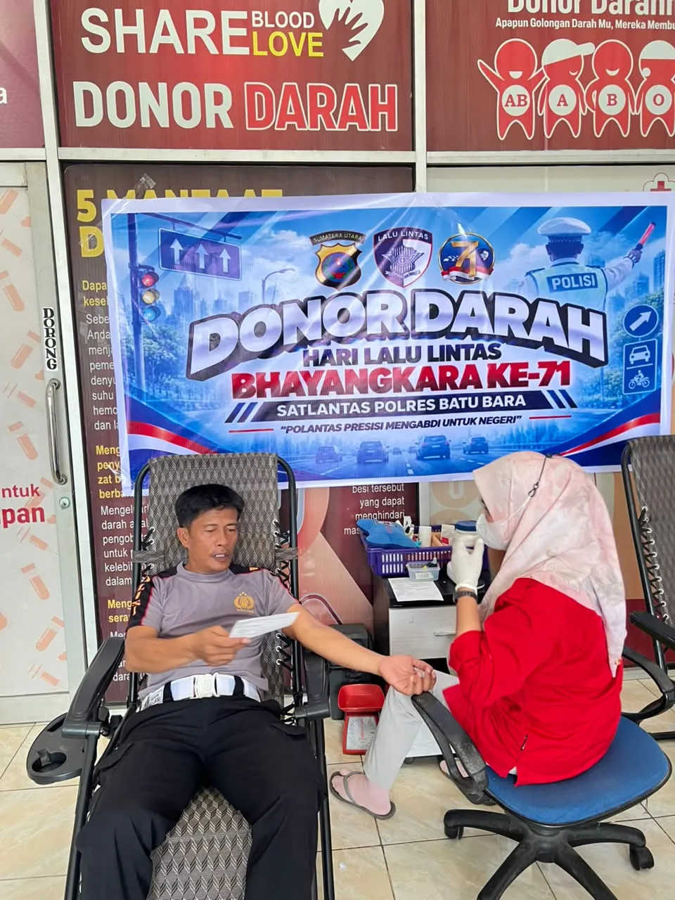 Sambut HUT ke-71 Lalu Lintas, Satlantas Polres Batubara Gelar Donor Darah