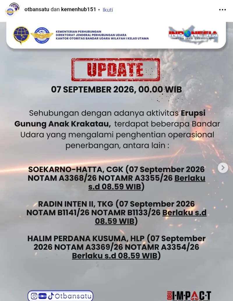Penutupan Bandara Diperpanjang Akibat Abu Vulkanik Gunung Anak Krakatau, Ini Rinciannya
