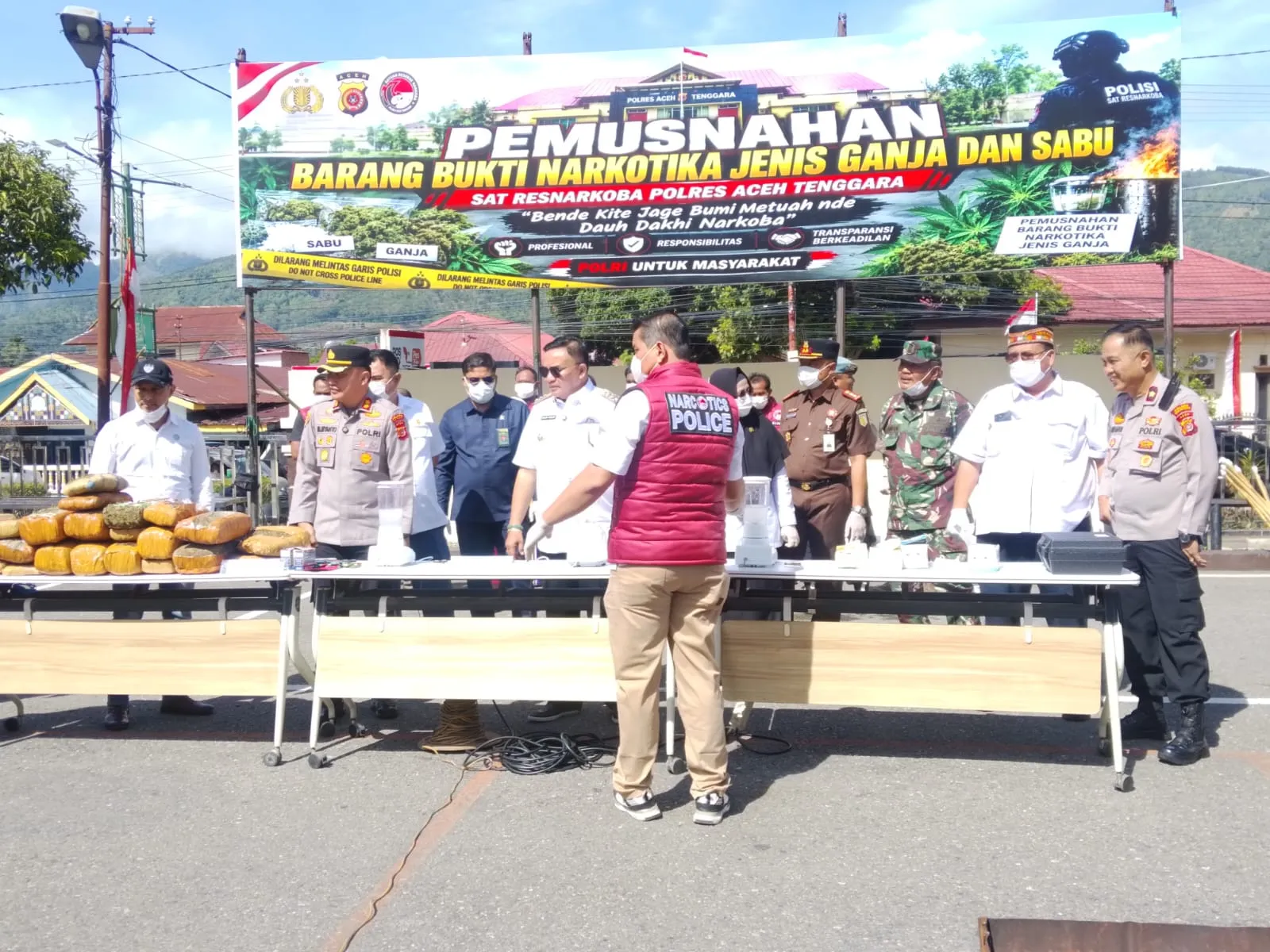 Polres Agara Musnahkan 4,7 Kg Ganja dan 90,97 Gram Sabu