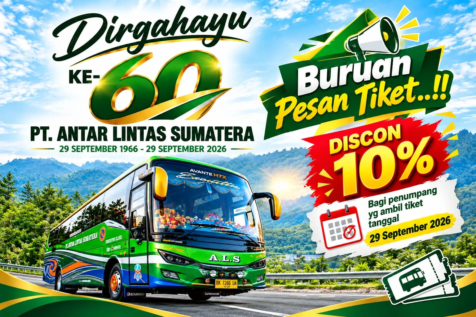 HUT Ke-60, PT ALS Berikan Diskon 10 Persen Bagi Penumpang yang Berangkat 29 September
