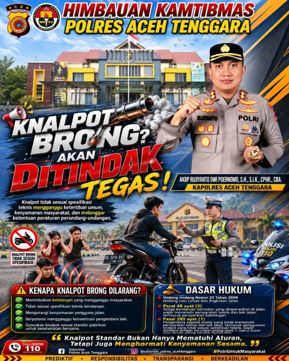 Polres Agara Tindak Tegas Pengguna Knalpot Brong