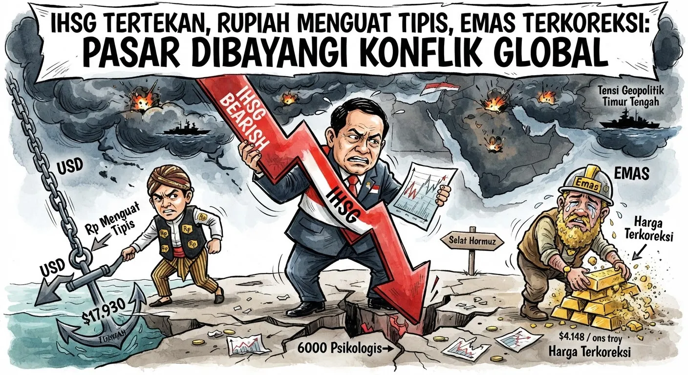 IHSG Tertekan, Rupiah Menguat Tipis dan Harga Emas Terkoreksi